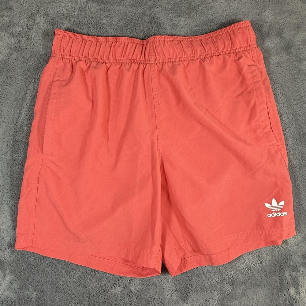 Adidas Swim Shorts Mens Medium Orange Trefoil Logo Mesh Lined Pockets Trunks